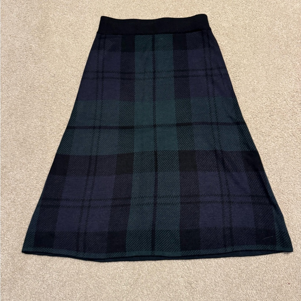 Ann Taylor Black and Green Plaid A-Line Skirt